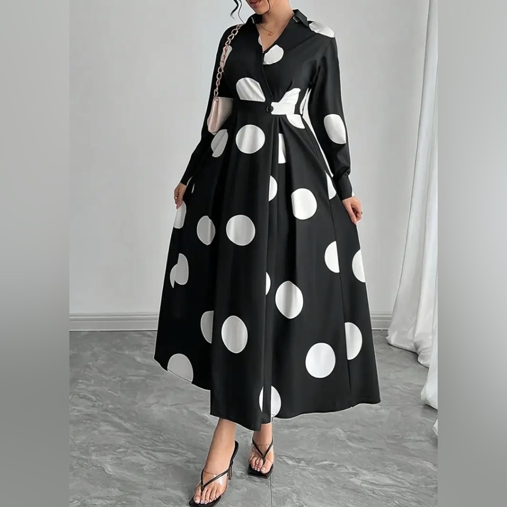 🔵”NWOT” CURVY Black and White Polka Dot CHIC Dress